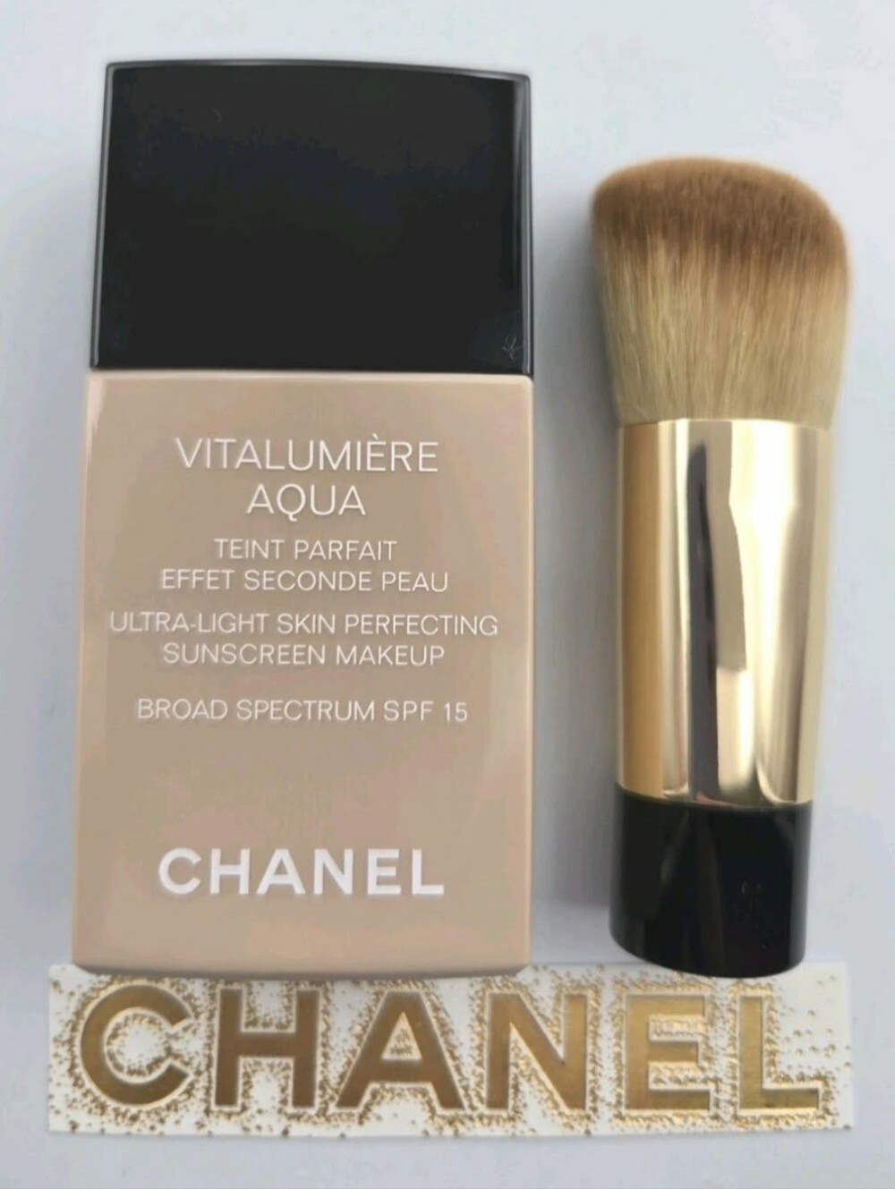 CHANEL VITALUMIERE AQUA 22 BEIGE ROSE Ultra-Light Makeup SPF15 New  Brush No Box